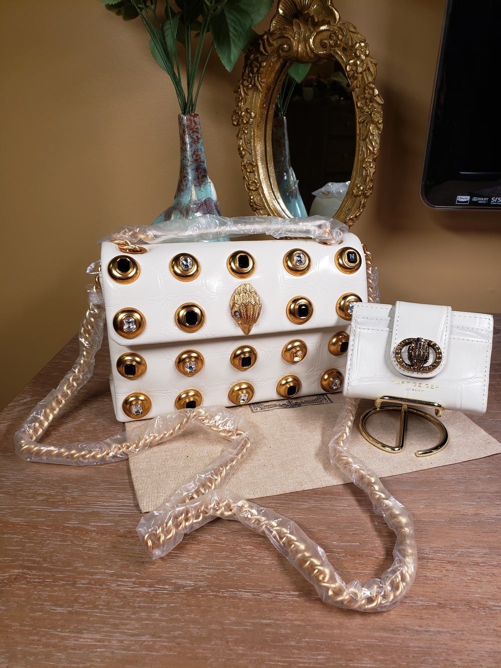 Kurt Geiger Bone Gem Studded Croc Embossed Crossbody w/ Wallet SET! NWT! - Picture 14 of 15